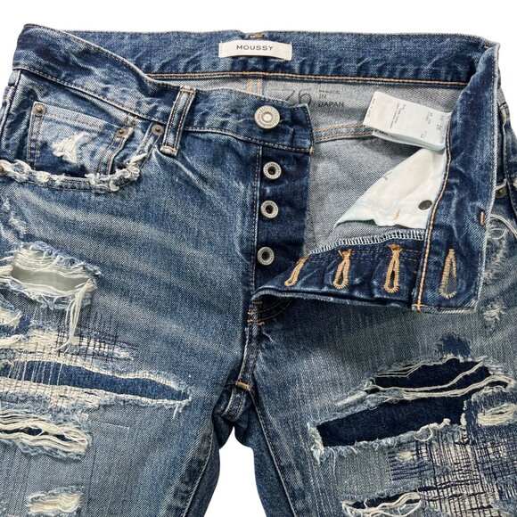 Moussy May Ripped & Repaired Tapered Jeans Japanese Denim Baggy Size 26 - Picture 4 of 12